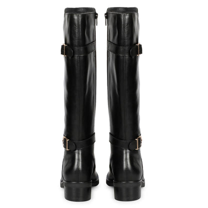 Saint Bijou Buckle Decorative Black Leather Long Boots