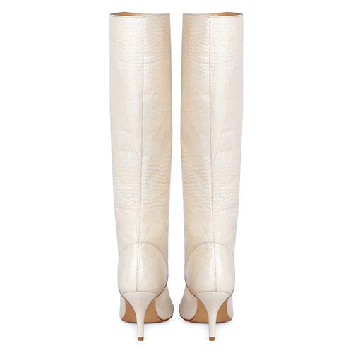 Saint Adella Croc Embossed Off White Leather Long Boots