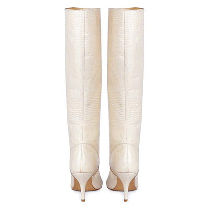 Saint Adella Croc Embossed Off White Leather Long Boots