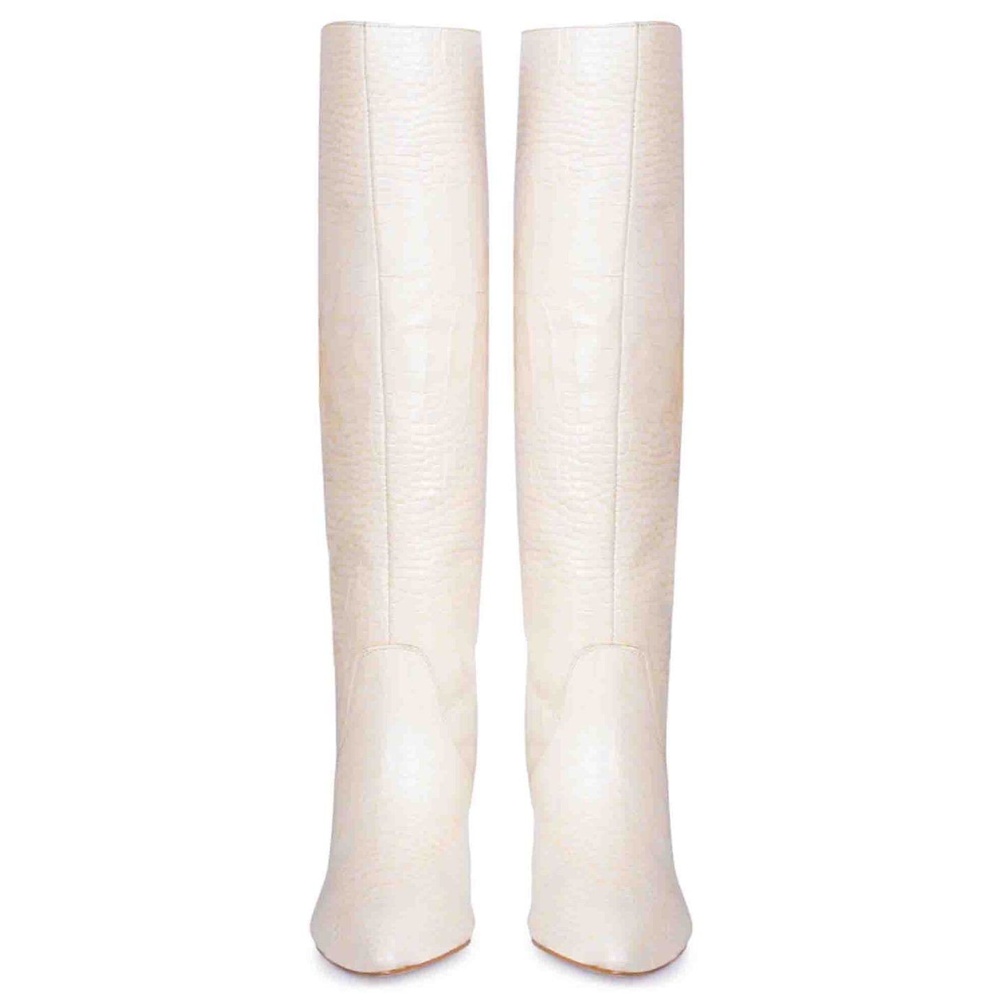 Saint Adella Croc Embossed Off White Leather Long Boots