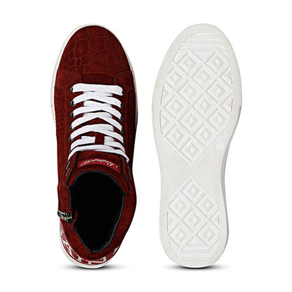 Whitesta Harvey Croco Embossed Burgundy Leather Sneakers