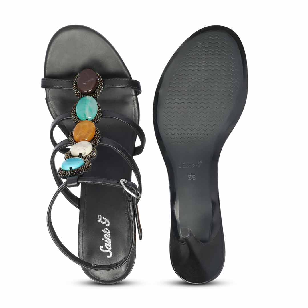 Saint Monroe Multi Stone Black Leather Stilettos