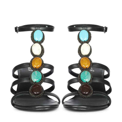 Saint Monroe Multi Stone Black Leather Stilettos