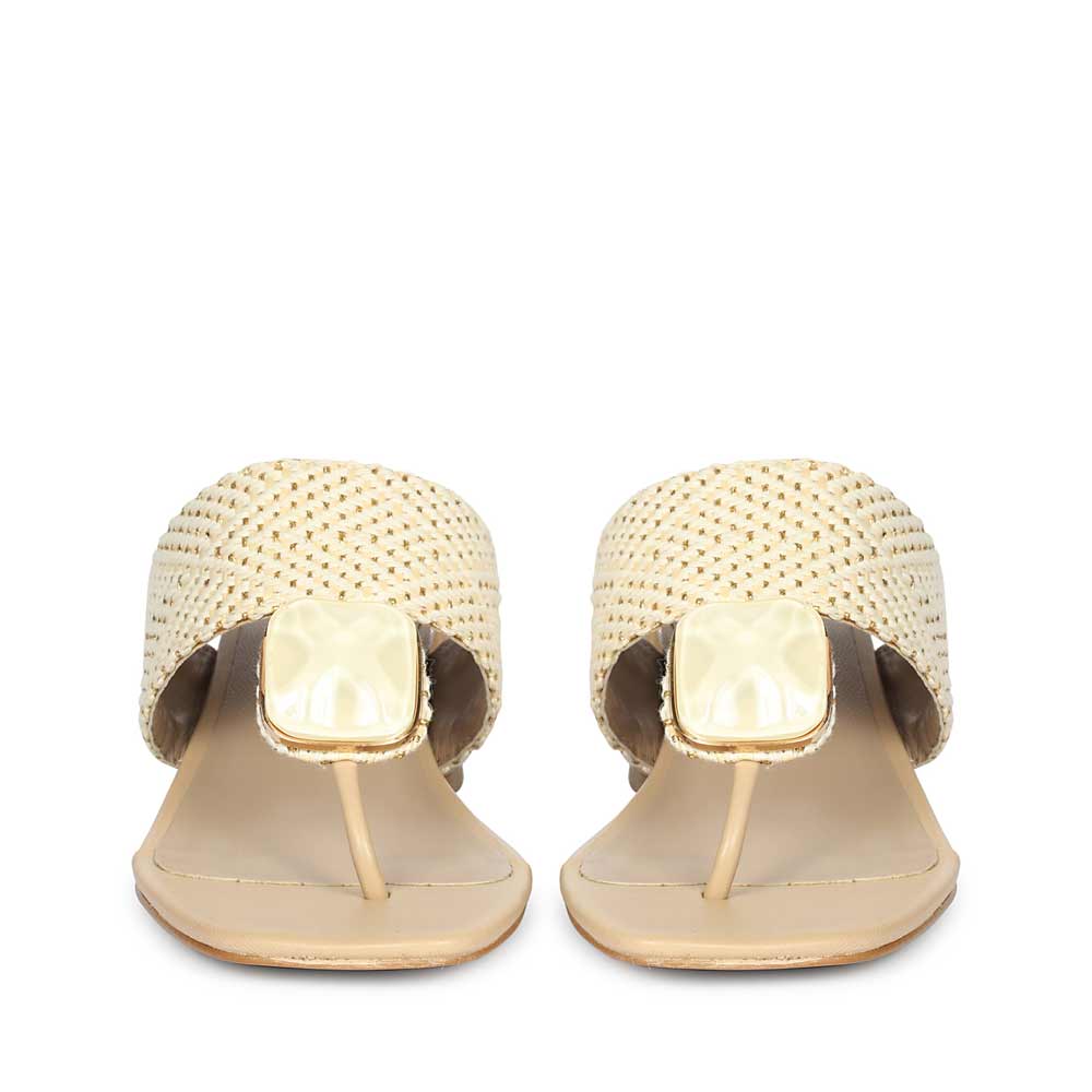 Saint Stevie Stone Jeweled Beige Raffia Block Heels