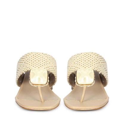 Saint Stevie Stone Jeweled Beige Raffia Block Heels