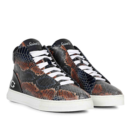 Whitesta Devon Blue Snake Embossed Leather Sneakers