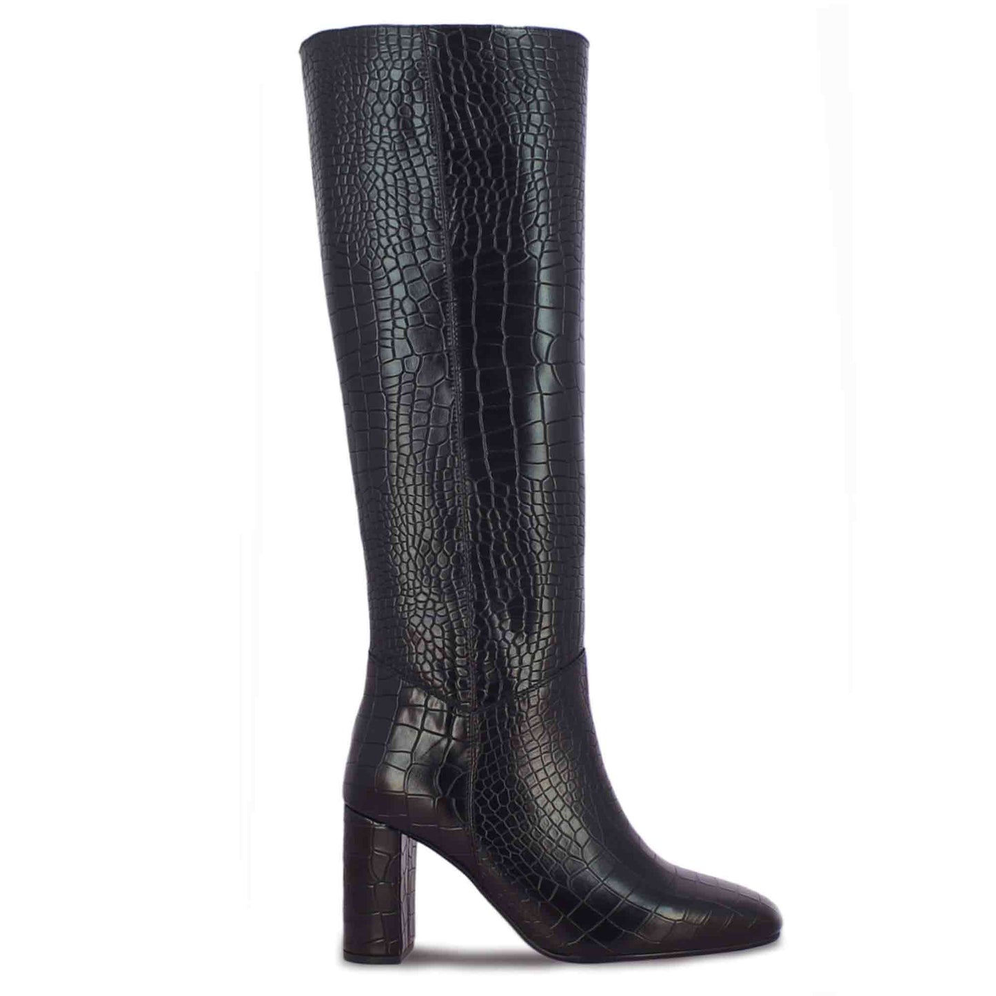 Saint Emily Black Croc Embossed Vegan Leather Long Boots