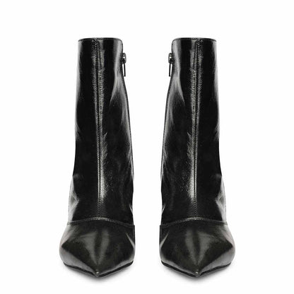 Saint Maura Black Crinkle Patent Leather High Ankle Boots