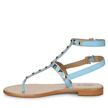 Saint Ornella Sky Blue Leather Metal Studded Sandals