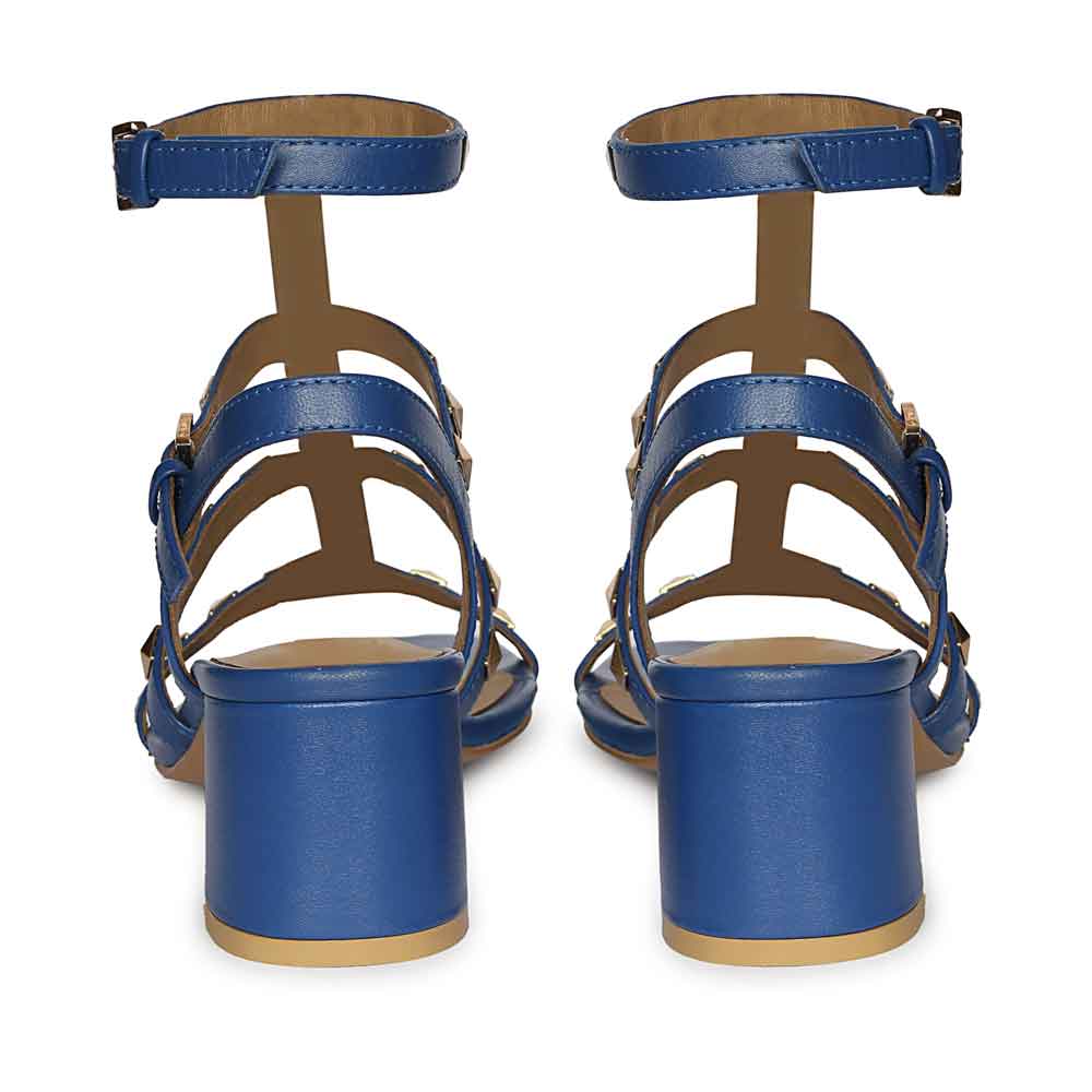 Saint Angela Cobalt Leather Metal Studded Block Heels