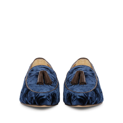 Saint Simona Blue Velvet Tassel Moccasins
