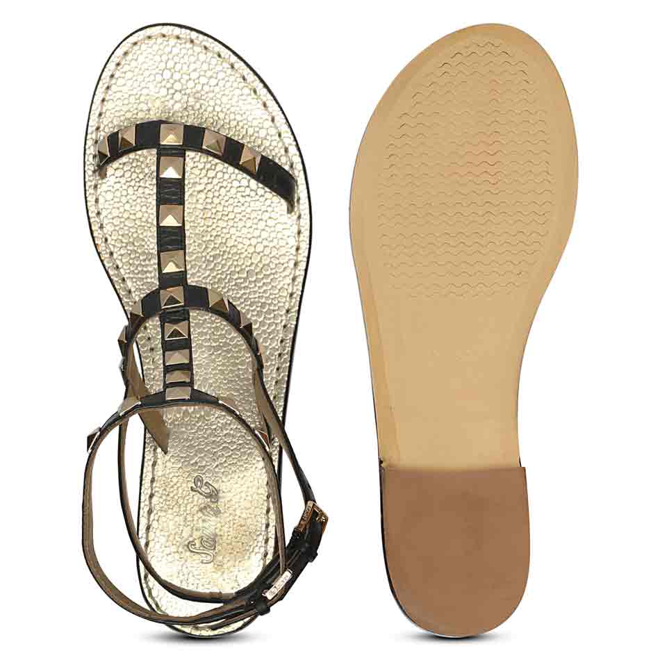 Saint Miriam Black Leather Metal Studded Sandals