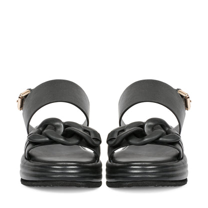 Stylish Saint Flurina Black Leather Sandals - Elevate your look with woven leather and platform sole. Perfect for any occasion.