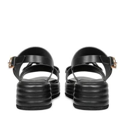 Stylish Saint Flurina Black Leather Sandals - Elevate your look with woven leather and platform sole. Perfect for any occasion.
