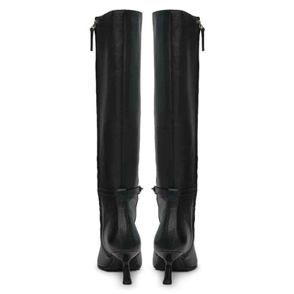 Saint Freya Chain Embellished Black Leather Long Boots