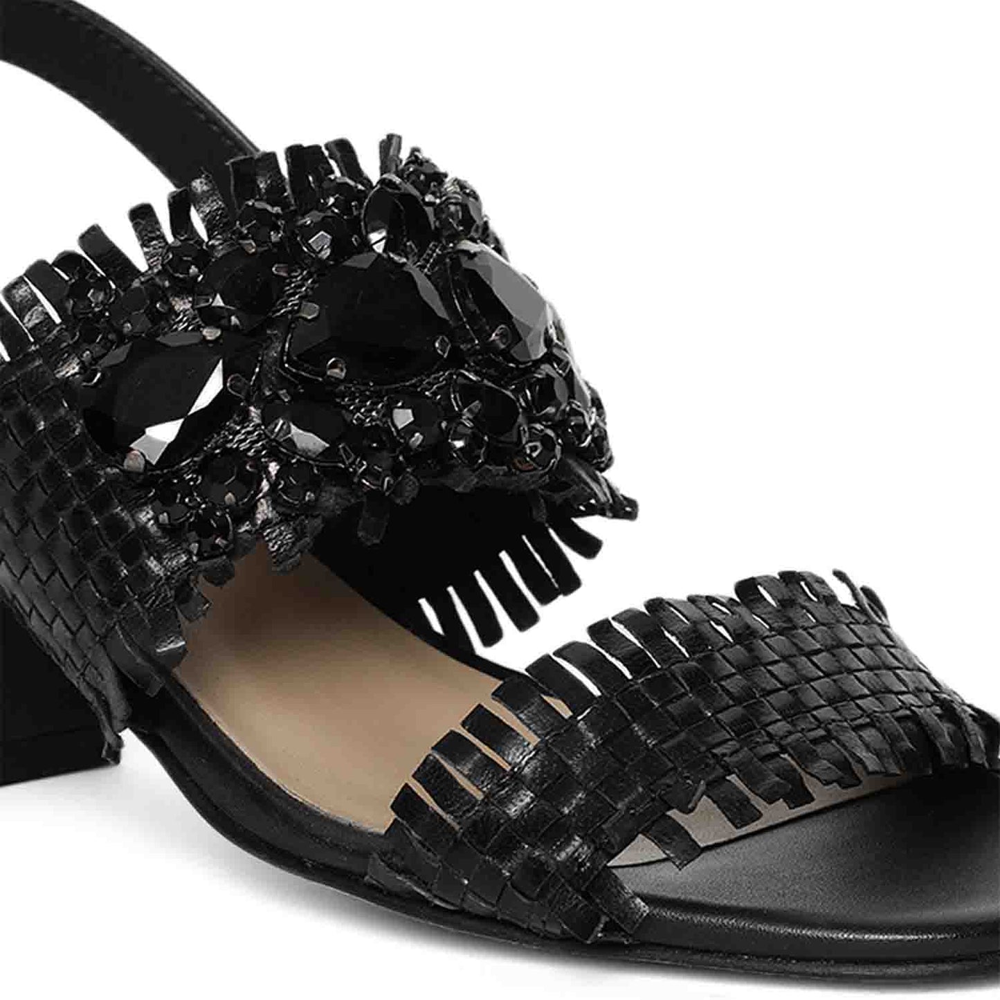 Saint Fabrizia Black Woven Leather Block Heels.