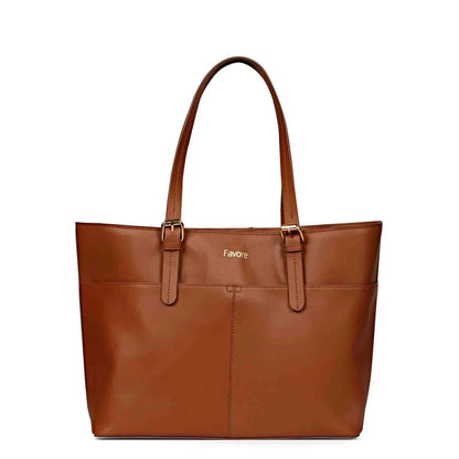 Favore Tan Leather Structured Shoulder Bag
