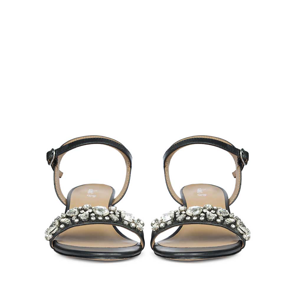 Saint Ella Stones Embellished Black Leather Block Heels