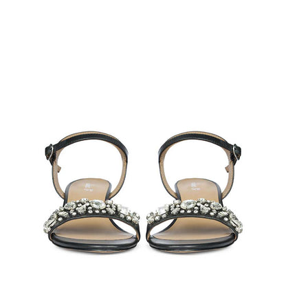Saint Ella Stones Embellished Black Leather Block Heels
