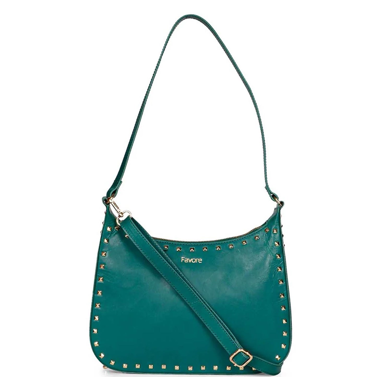 Favore Green Leather Structured Shoulder Bag