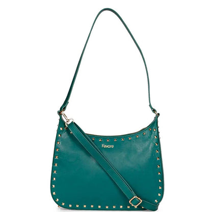 Favore Green Leather Structured Shoulder Bag
