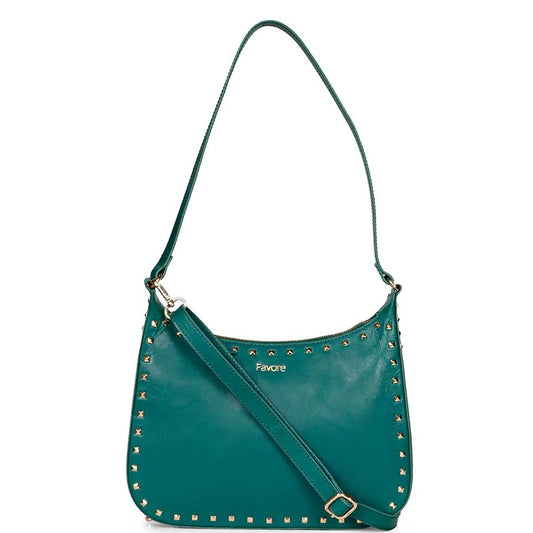 Favore Green Leather Structured Shoulder Bag