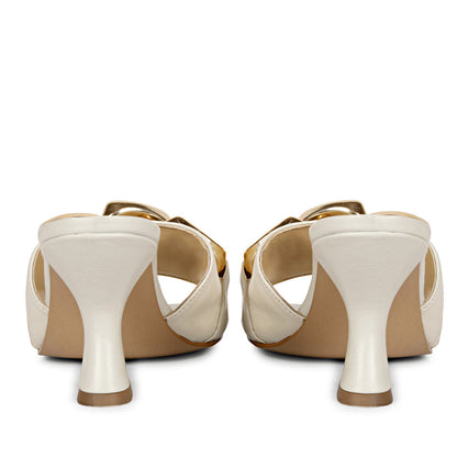 Saint Melissa Off White Leather Mid Slip On Heels