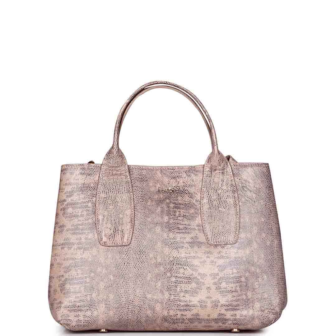 Favore Snake Print Peach Leather Satchel Bags