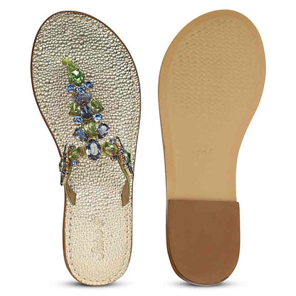 Saint Fleur Multi Stone Metallic Green Leather Flats