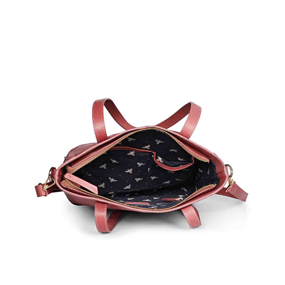 Favore Peach Leather Satchel Bags