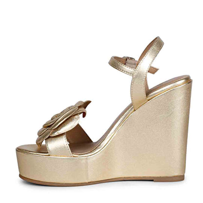 Glamorous steps: Saint Vanessa Metallic Floral Wedges