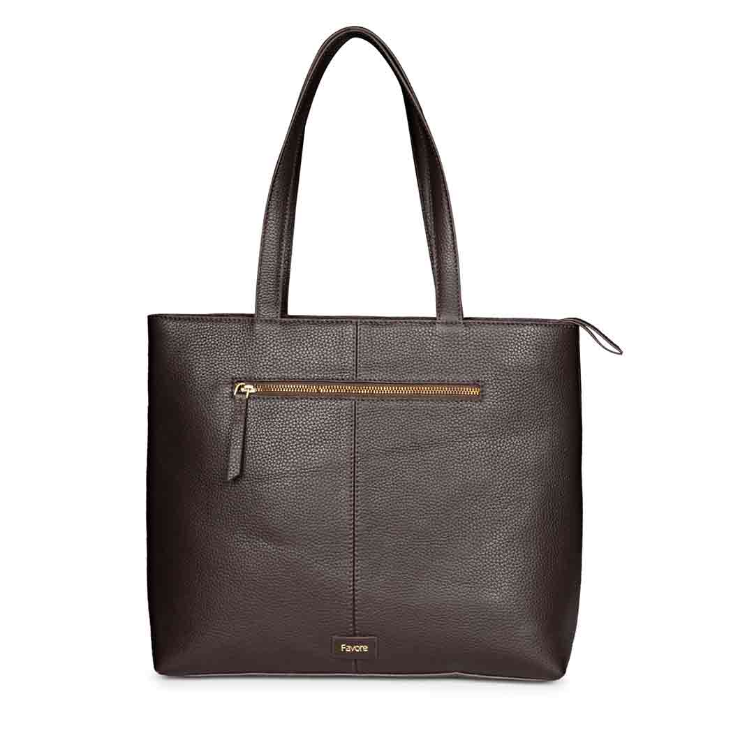 Favore Choco Brown Leather Shopper Tote Bag