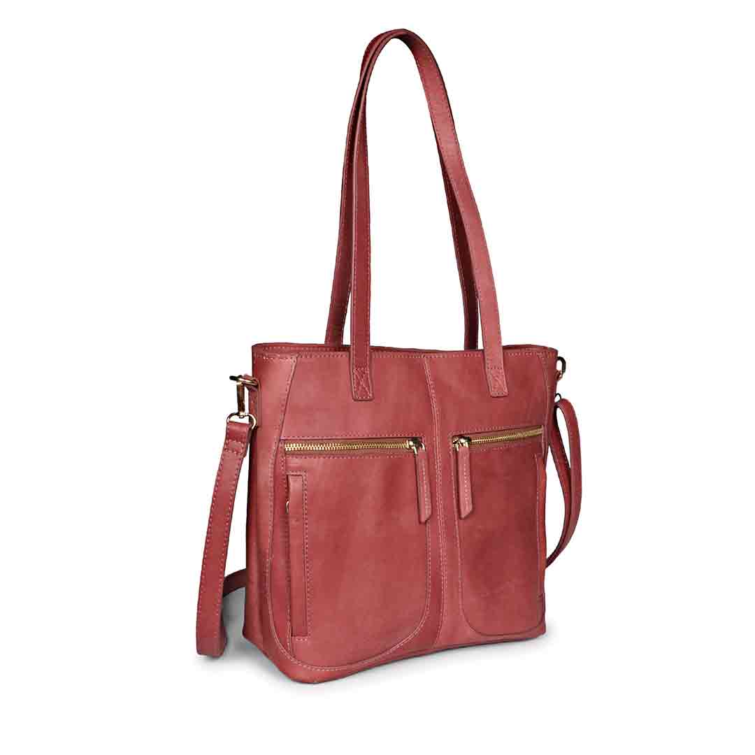 Favore Peach Leather Satchel Bags