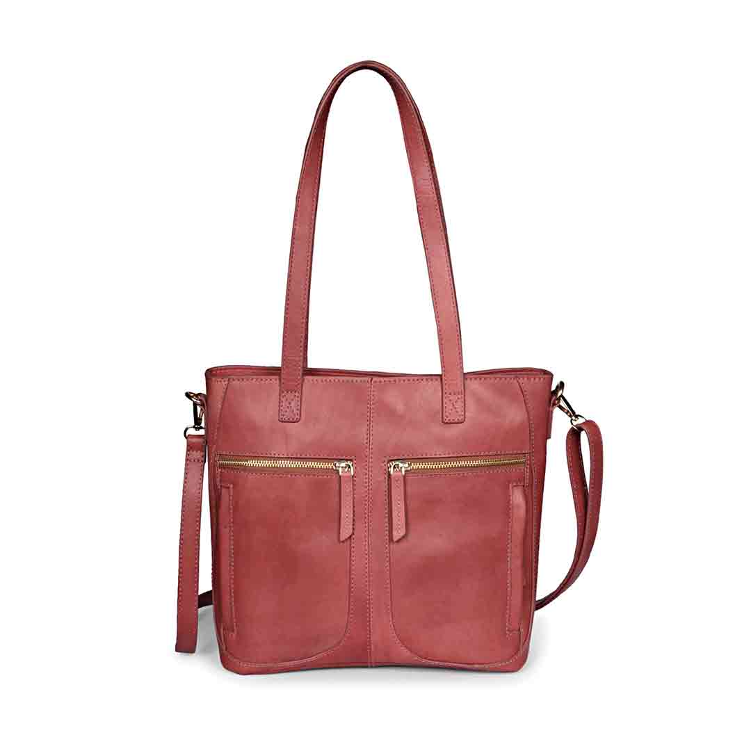 Favore Peach Leather Satchel Bags