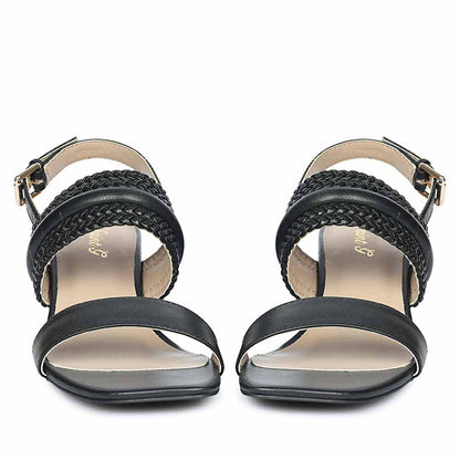 Saint Mabel Hand Woven Black Leather Block Heels