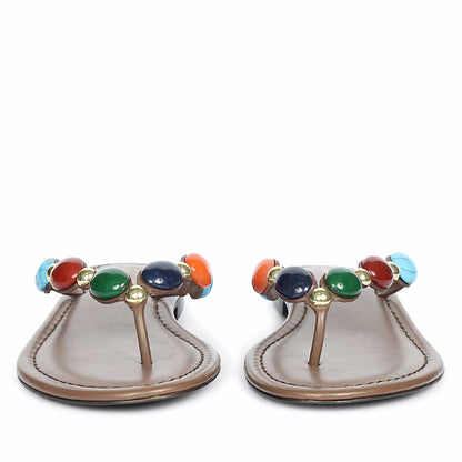 Saint Milira Multi Stone Brown Leather Flats
