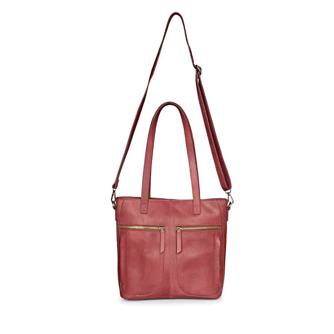 Favore Peach Leather Satchel Bags