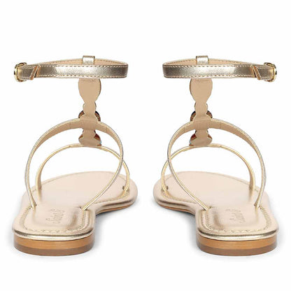 Saint Tyas Multi Stone Gold Metallic Leather Sandals