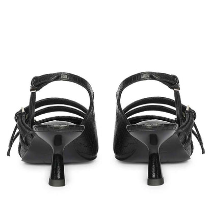 Saint Kayla Buckle Straps Black Croc Embossed Leather Pumps