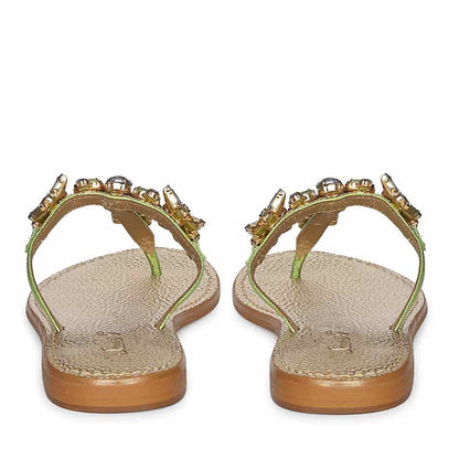 Saint Fleur Multi Stone Metallic Green Leather Flats