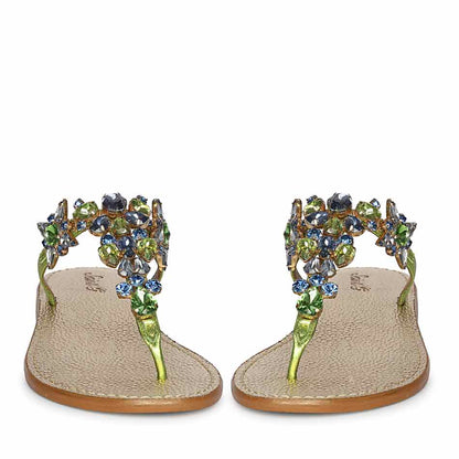 Saint Fleur Multi Stone Metallic Green Leather Flats