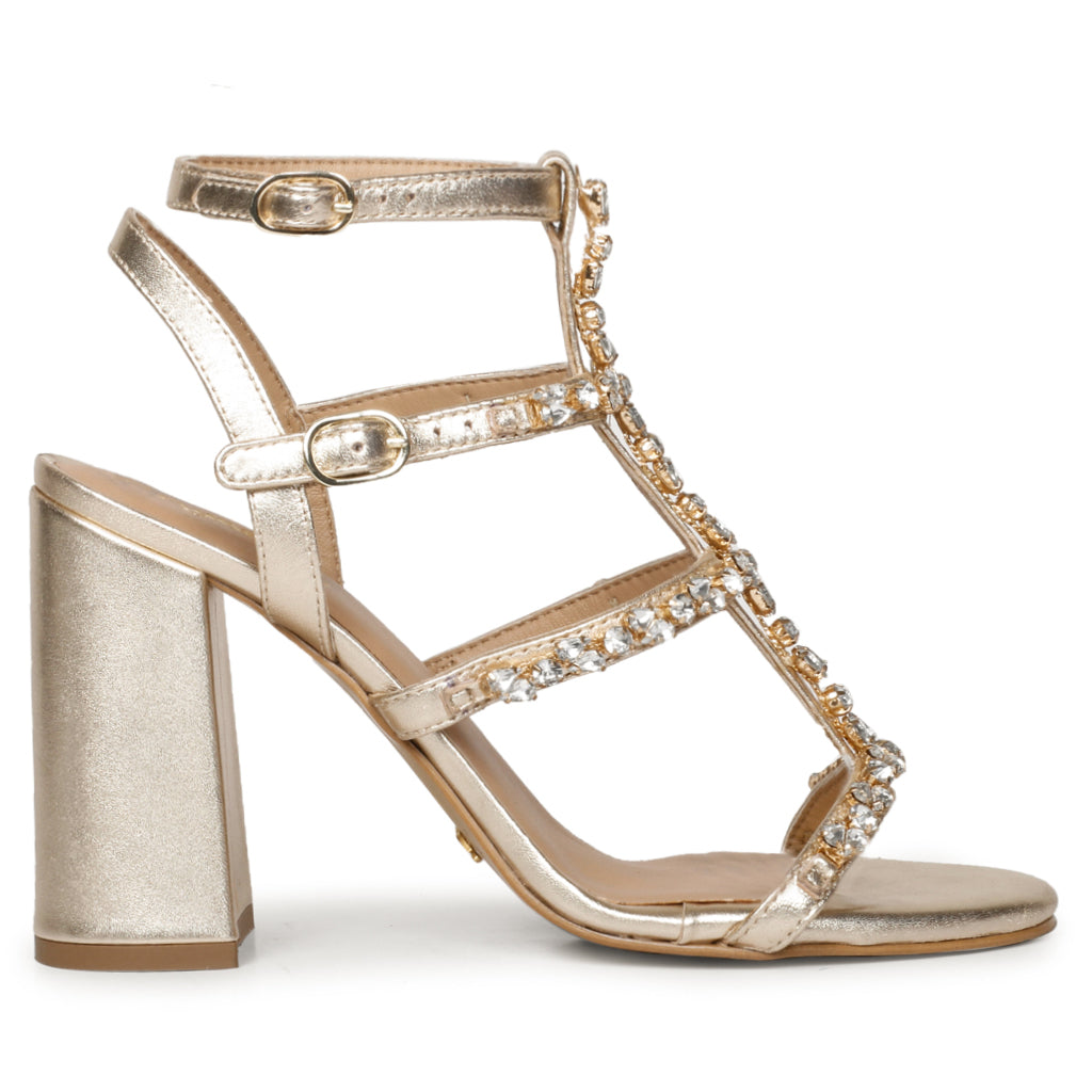 Elegant metallic heels with stone details