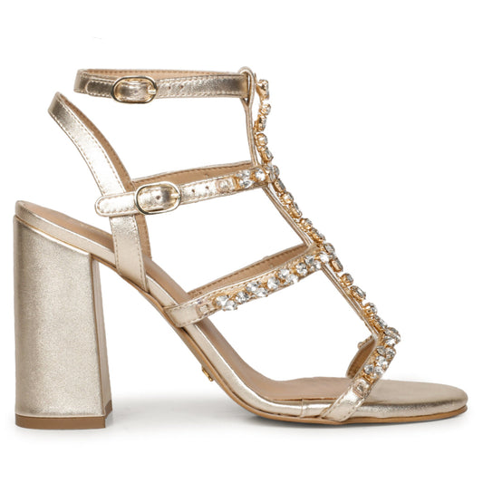Elegant metallic heels with stone details
