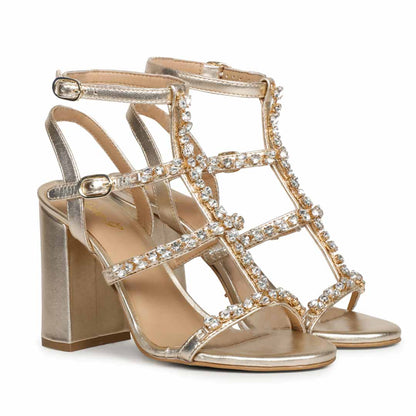 Elegant metallic heels with stone details