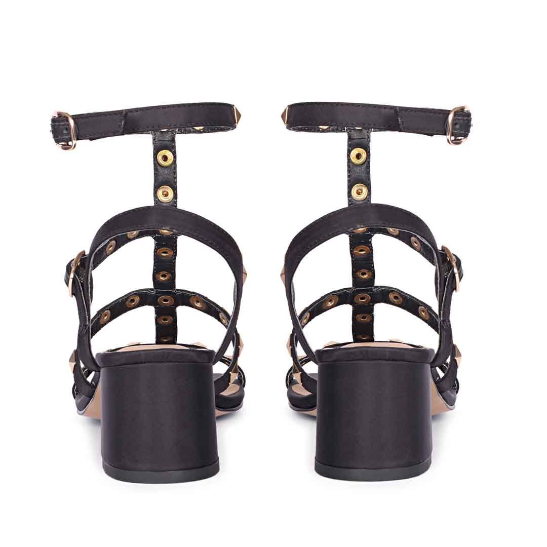 Saint Angela Metal Studded Double Buckle Black Heels