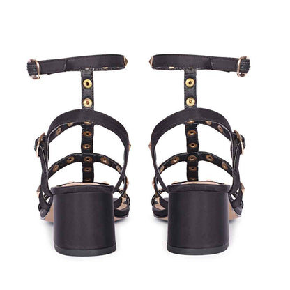 Saint Angela Metal Studded Double Buckle Black Heels