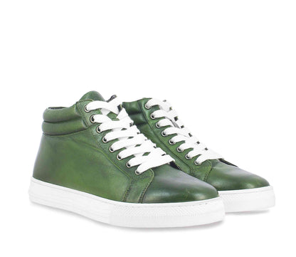 Whitesta Lamberto Green Leather Handcrafted Sneakers.