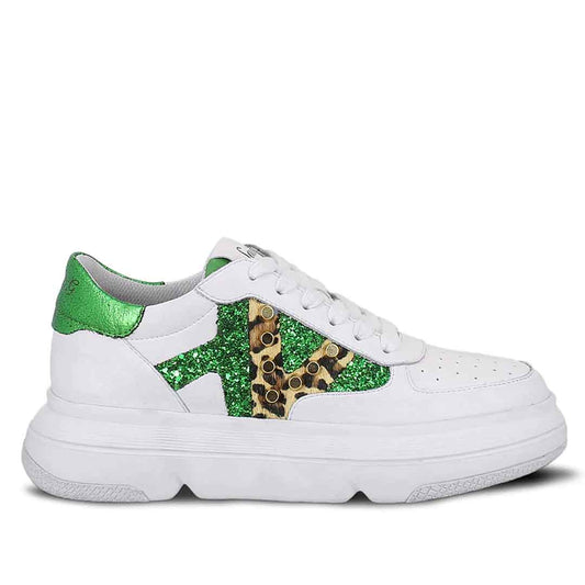 Whitesta Antea White & Green Leather Sneakers