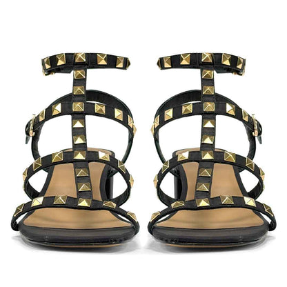 Saint Angela Metal Studded Double Buckle Black Heels