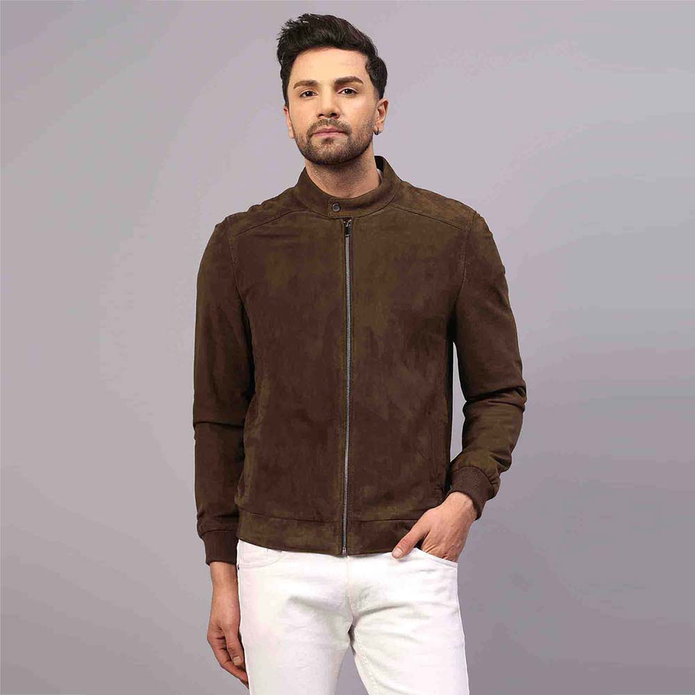 Saint Freya Olive Suede Leather Men's Bomber Style Jackets